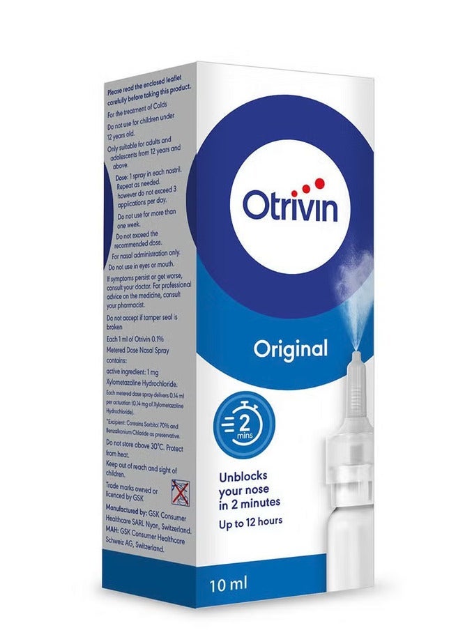 OTRIVIN Pack Of 2 Otrivin Original 0.1% Adult Nasal Spray For Blocked Nose 10ml - Image 2